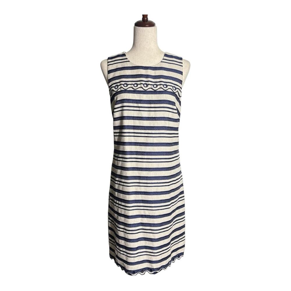 J Crew Navy and Cream Striped Sleeveless Dress Size 12T H0157